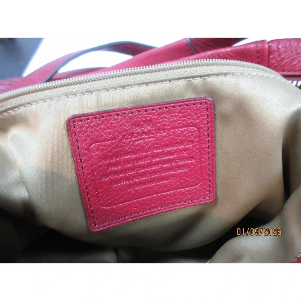 Coach Pebble Leather Shoulder Bag Crimson Red Convertible Strap Hobo Purse